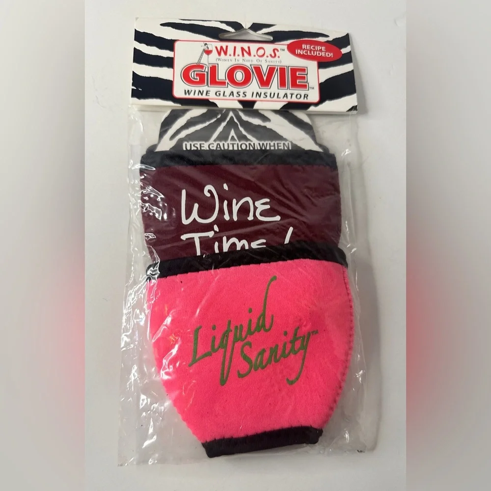 WINOS GLOVIE NWT Set of 2 Wine Glass Insulators Wine Time And Liquid Sanity